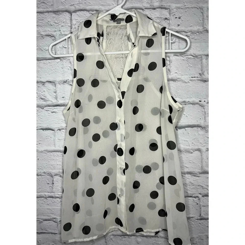 Y2K Charlotte Russe polka dot sheer button up blouse size M.